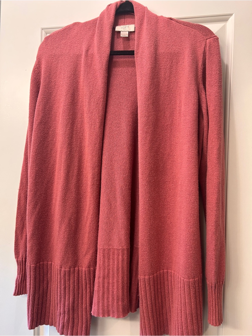 LOFT soft pink Open-Front Knit Cardigan
